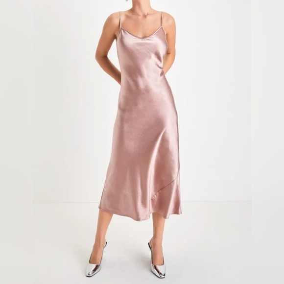 Lulus Dresses & Skirts - Lulus Women's Sleeveless Satin Slip Midi Dress in Mauve, Size MED, NWOT